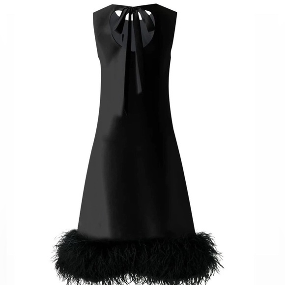 NWT Black Feather Trim Maxi Dress | Elegant Sleeveless Evening Gown Sz M - Picture 4 of 6